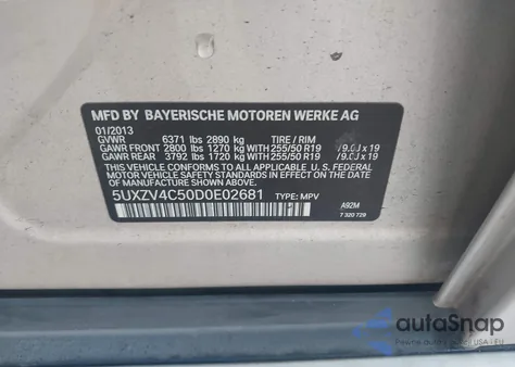 2013 BMW X5 xDrive35I/xDrive35I Premium/xDrive35I Sport Activity из США, поврежденный, VIN 5UXZV4C50D0E02681